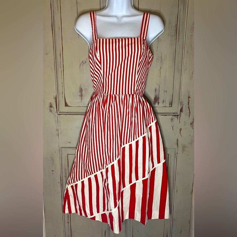Vintage Lanz red white candy striped sundress summer dress s 4